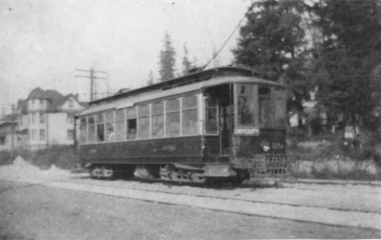 University streetcar north of the bank building, University District, 1891