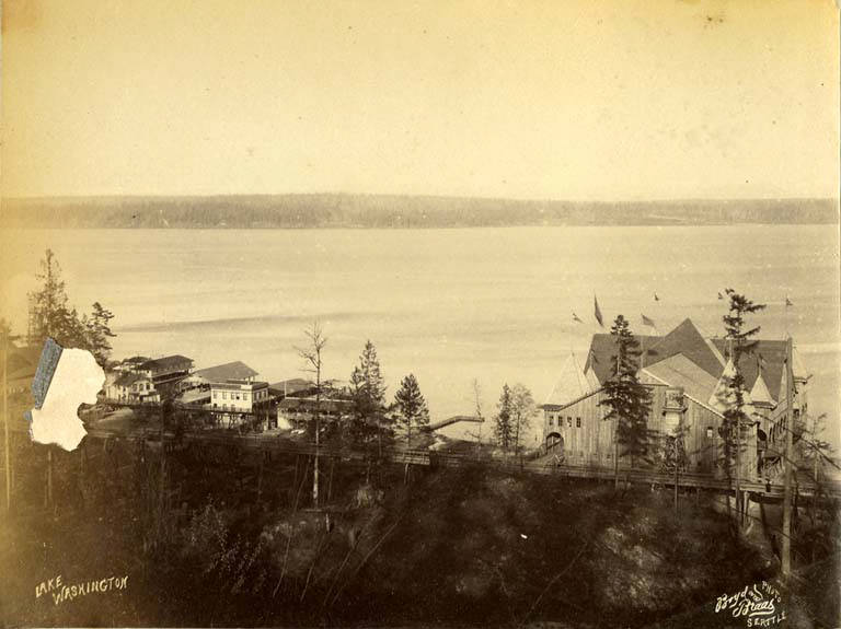 View over Lake Washington and Leschi Park, Seattle, 1889