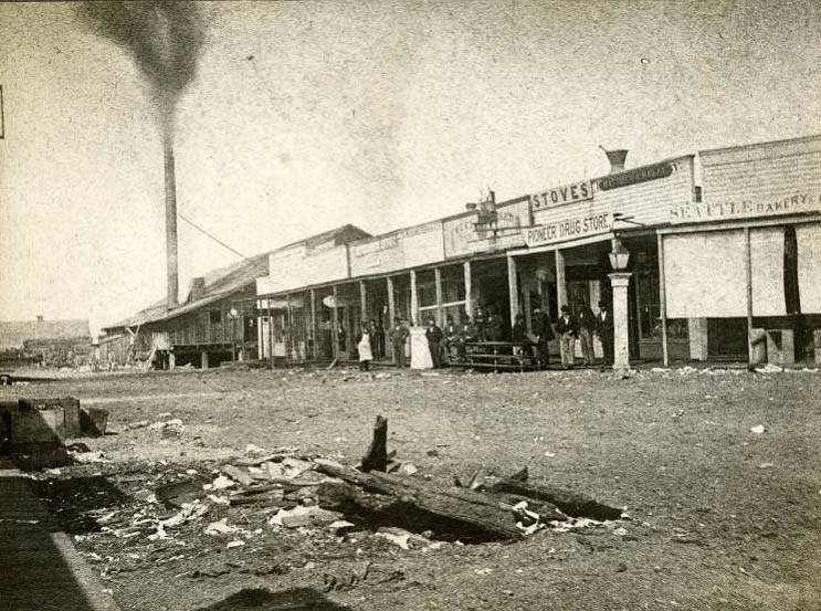 Yesler Way, west from 1st Avenue, 1875