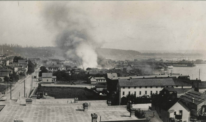 Fire at southwest corner of 1st Ave. and Madison St., June 5, 1889