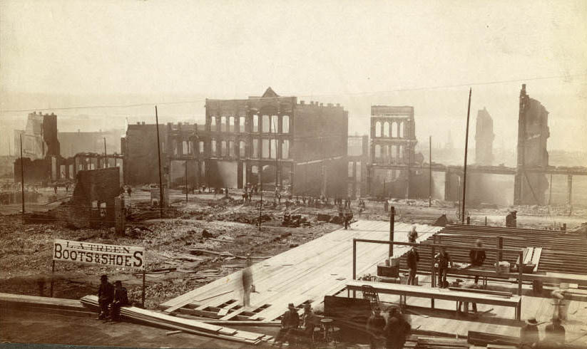 Ruins at 2nd Ave. and Columbia Street following the Great Fire, June 1889
