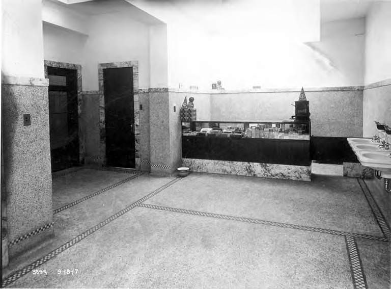 Cigar concession stand in men's restroom, Westlake Square Comfort Station, September 18, 1917