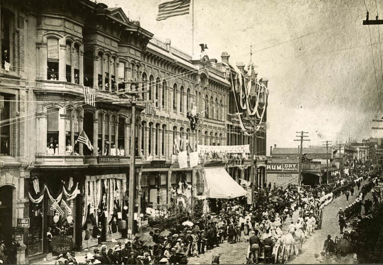 View north on 1st Ave. from Cherry Street, July 4, 1888