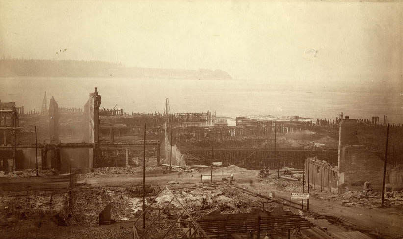 View of fire ruins from 2nd Ave. and Columbia Street, June 1889