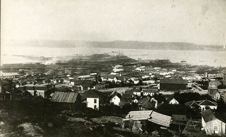 View of reconstruction following fire from 7th Ave. and Terrace Street, July 1889