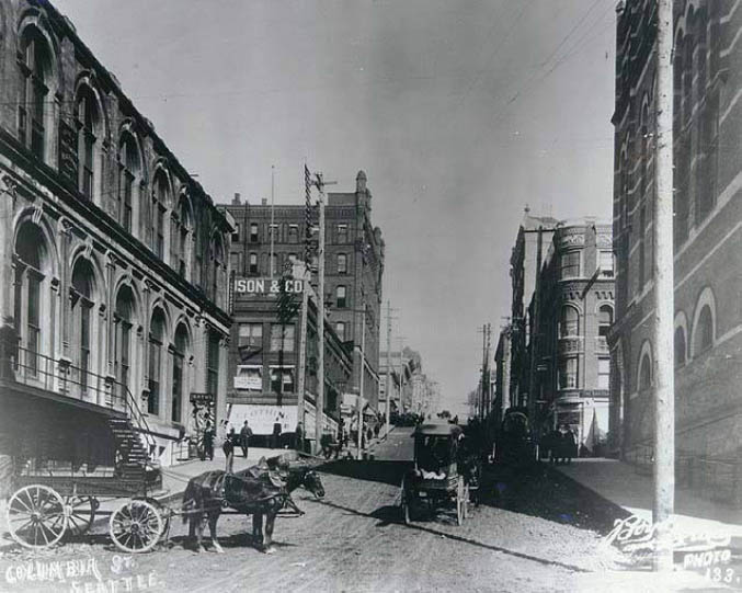 Columbia Street from 1st Ave., looking east, Seattle, 1891