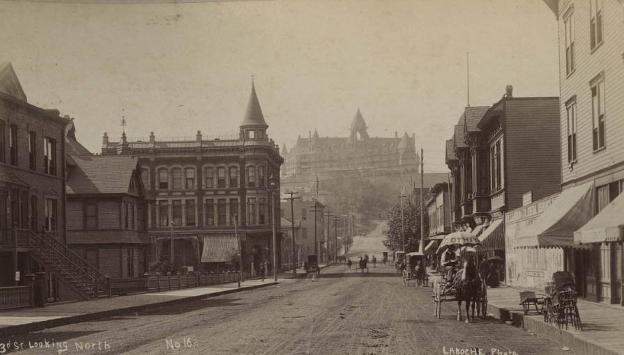 3rd Ave. north from University St. towards Washington Hotel,. 1890