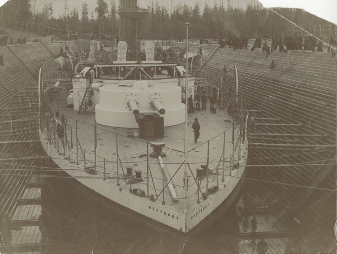Monterey" gunboat in Port Orchard dry dock, 1896