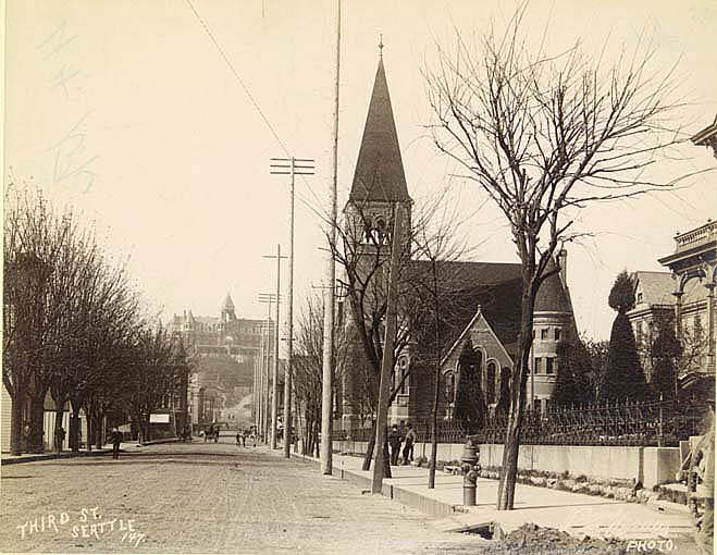 3rd Ave. from University Street, looking north, Seattle, Washington, 1890
