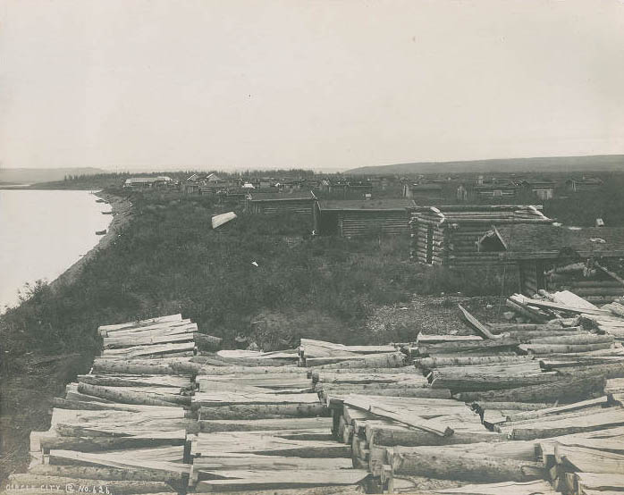 Logs at Circle City waterfront, Alaska, 1899