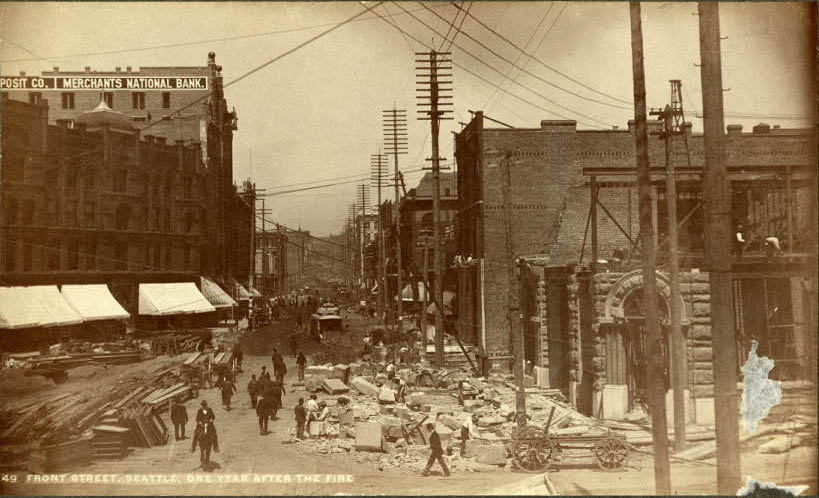 Reconstruction following fire from 1st Ave and Yesler Way, June 1890