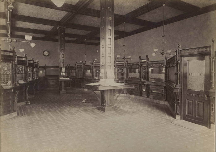 Seattle National Bank interior, 1890