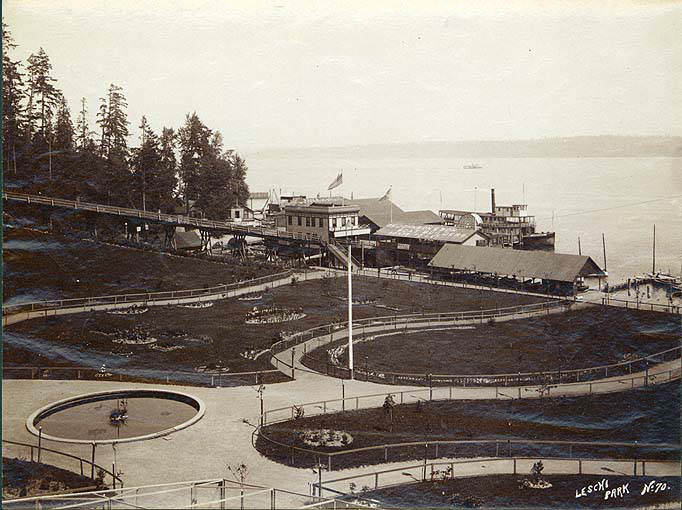 Buildings and grounds at Leschi Park on Lake Washington, Seattle, 1890