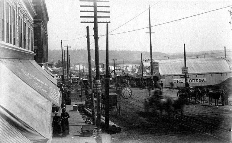 Businesses at 2nd Ave. & Columbia St., aftermath of the Seattle Fire of June 6, 1889