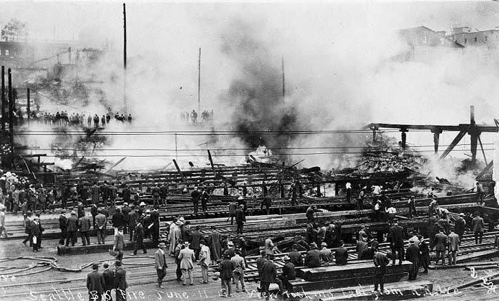 Aftermath of Seattle fire of June 6, from Railroad Ave. to the east.June, 1889