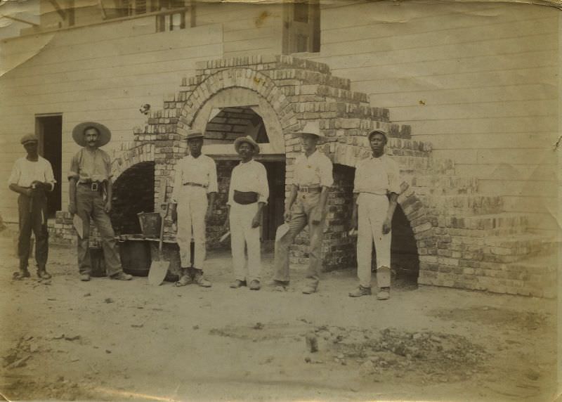 Repairing earthquake damage, Jamaica, 1907