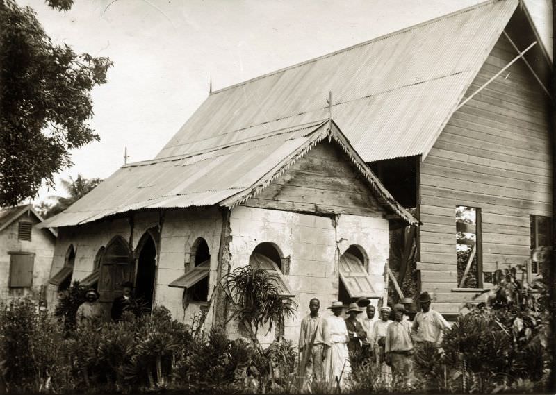 Damaged church after the earthquake, Kingston, Jamaica, 1907