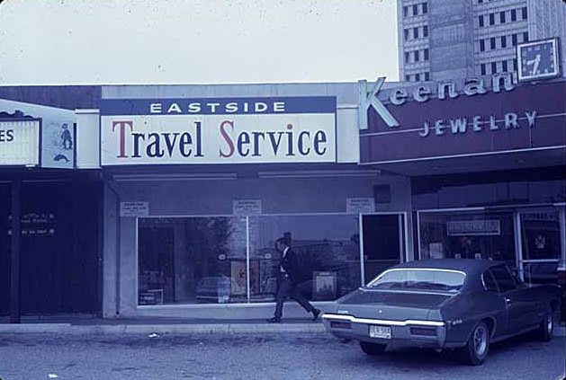 Eastside Travel Service and Keenan Jewelry, Bellevue, 1969