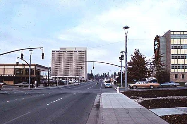 Intersection of 106th Avenue NE and NE 4th looking north, Bellevue, 1969