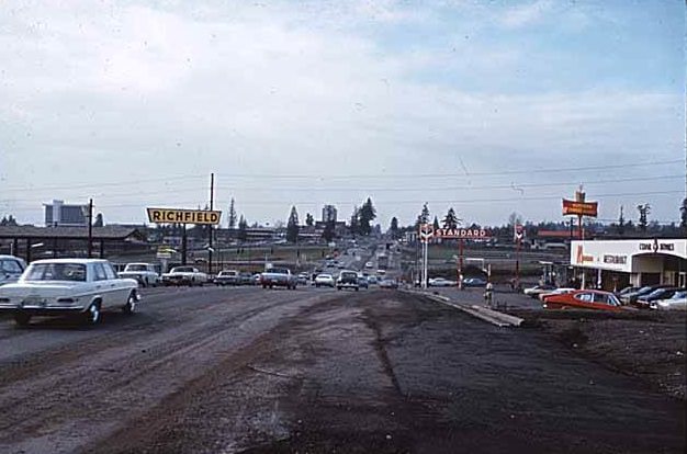Midlakes at NE 8th Street and 116th Avenue NE looking west, Bellevue, 1969