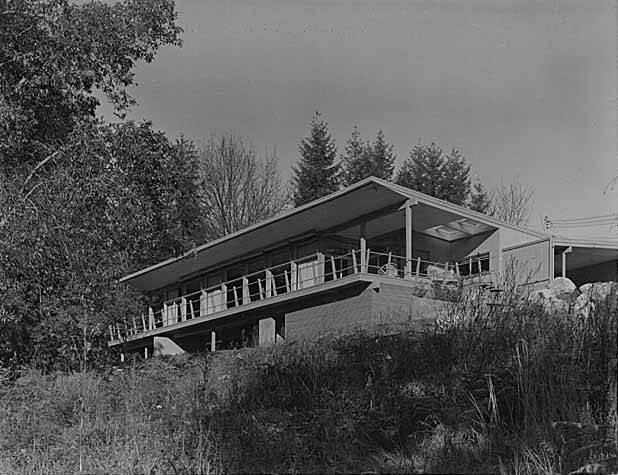 Scott residence exterior from rear, Bellevue, Washington, 1956