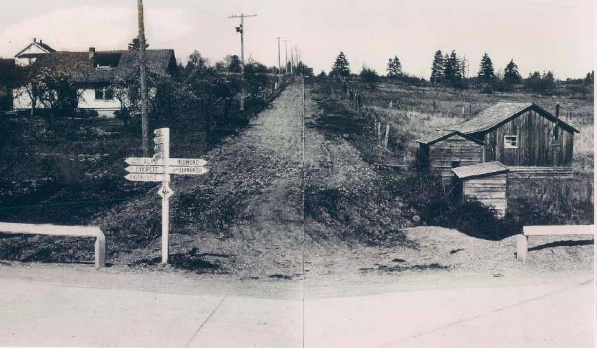 View north up today's Bellevue Way from Main, 1928.