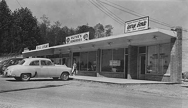 Shopping center, Factoria, 1955