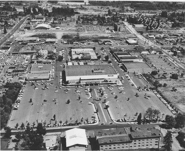 Bellevue Square from the air, facing east, 1960.