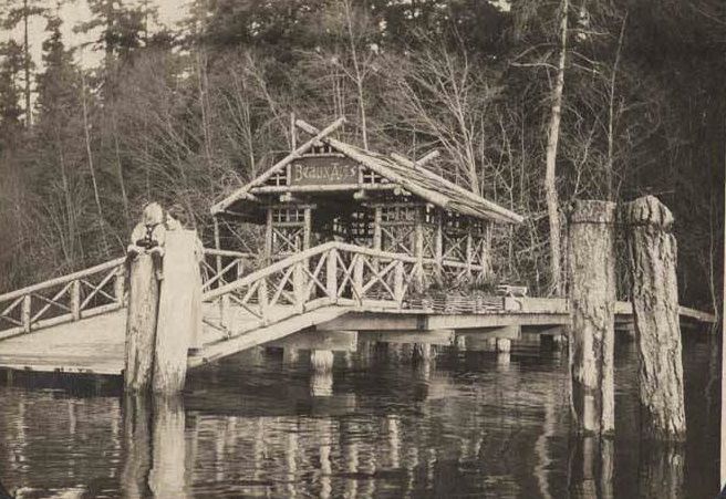 Beaux Arts Village gazebo on bridge, 1910