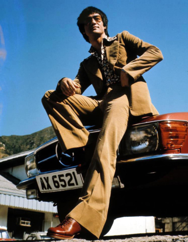 Bruce Lee Posing with his Iconic Red Mercedes Benz, 1972