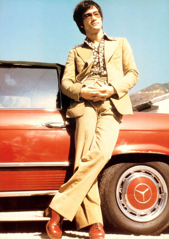 Bruce Lee Posing with his Iconic Red Mercedes Benz, 1972