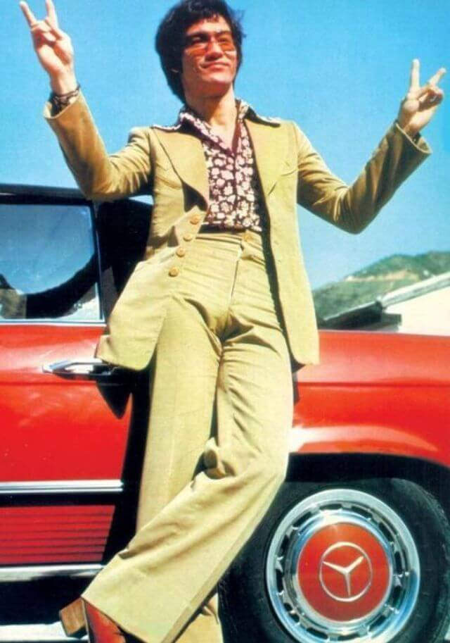 Bruce Lee Posing with his Iconic Red Mercedes Benz, 1972