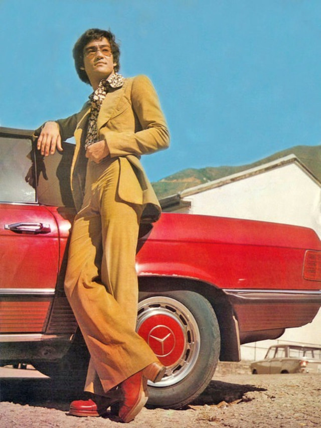 Bruce Lee Posing with his Iconic Red Mercedes Benz, 1972
