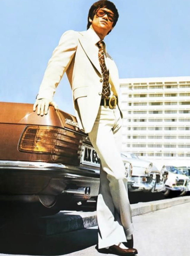 Bruce Lee Posing with his Iconic Red Mercedes Benz, 1972