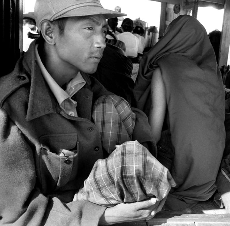 Passengers on the ferry crossing the Irrawaddy River near Mandalay, Burma, 1986