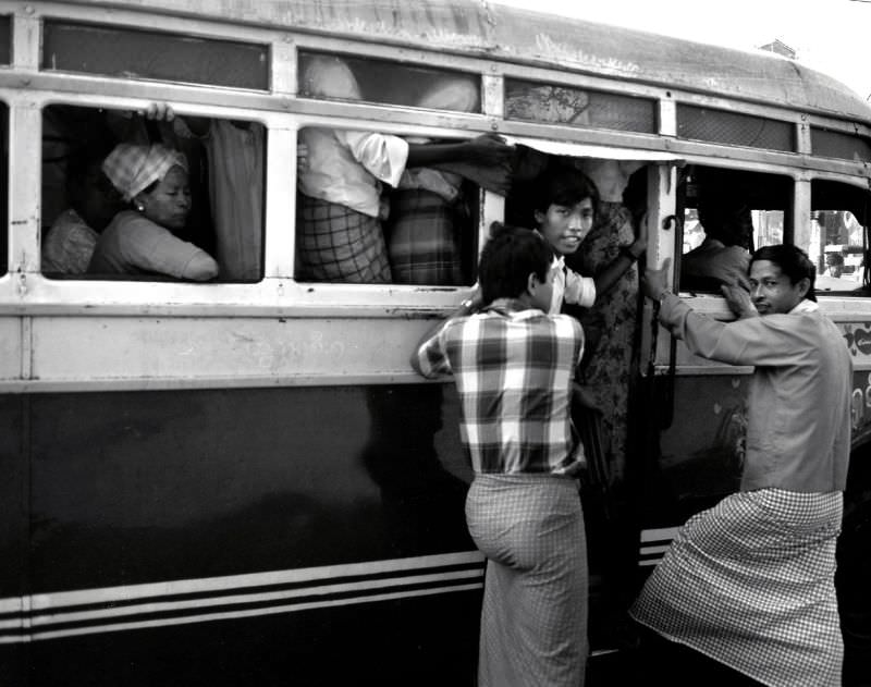 Rangoon. Local transit stop, Burma, 1986