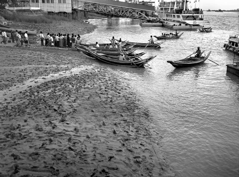 Rangoon. River taxis along the Irrawaddy, Burma, 1986