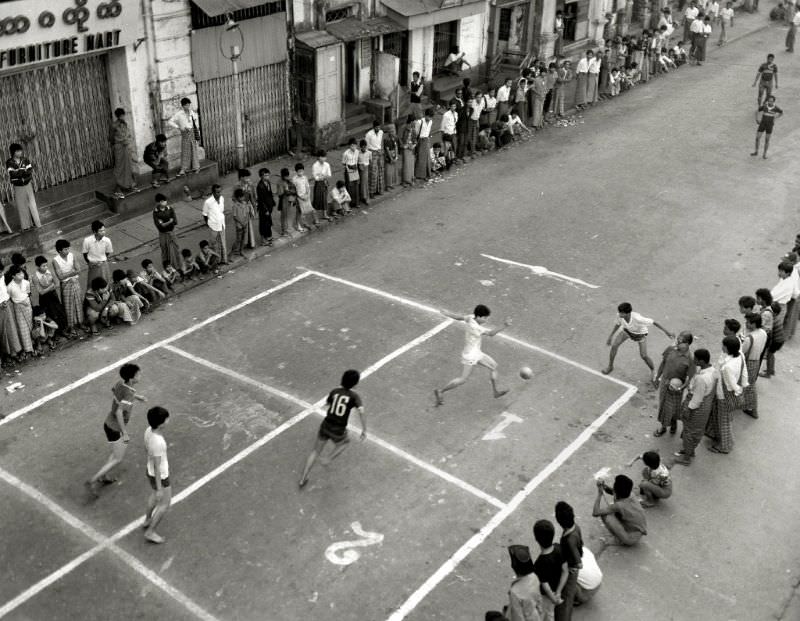 Rangoon. Street football match, Burma, 1986