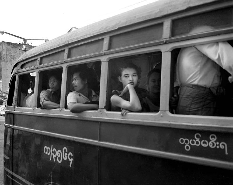 Rangoon. Woman on local bus, Burma, 1986
