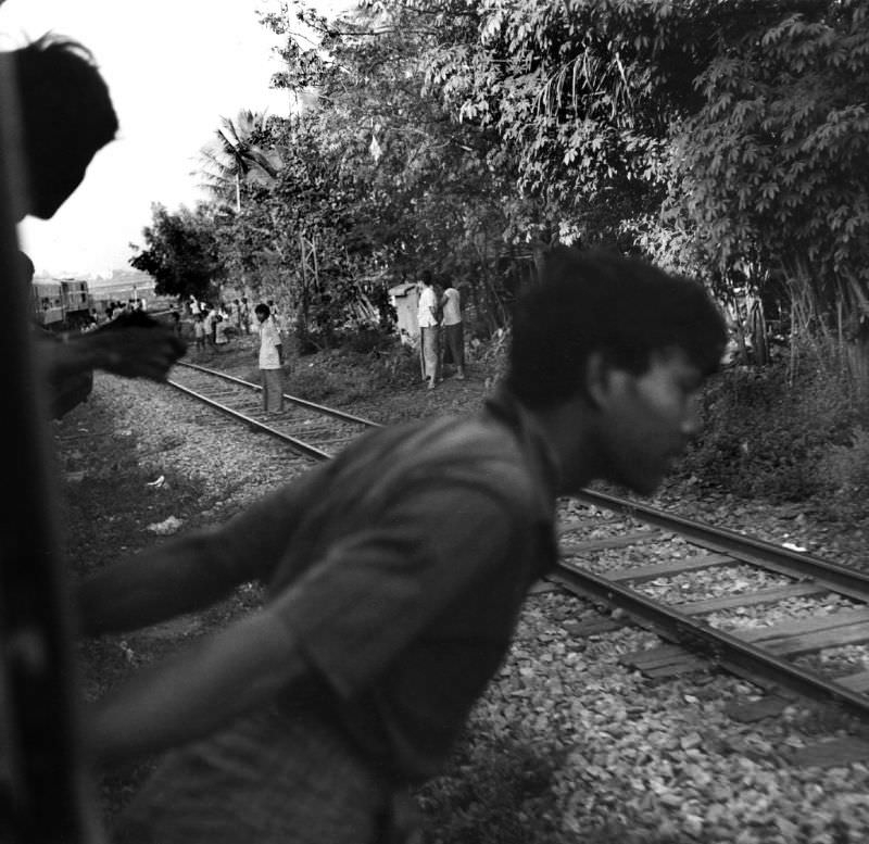 Riding the rails near Thazi, Burma, 1986