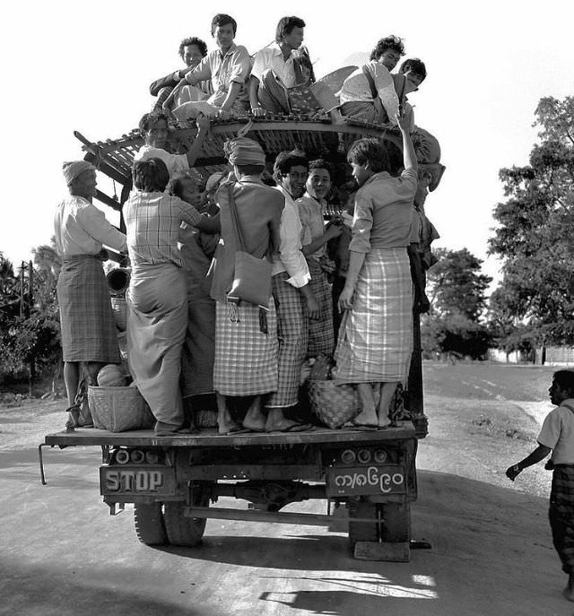 Thazi. Public transit, Burma, 1986