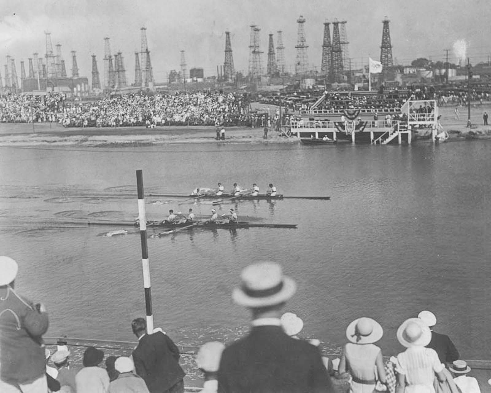 Germany races Italy in the Long Beach Marine Stadium during the 1932 Olympic Games, 1932