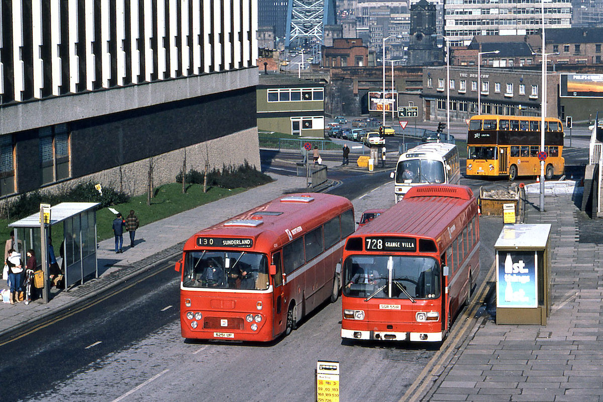 Definitely random buses – four opposite Tesco’s in Gateshead in April 1980.