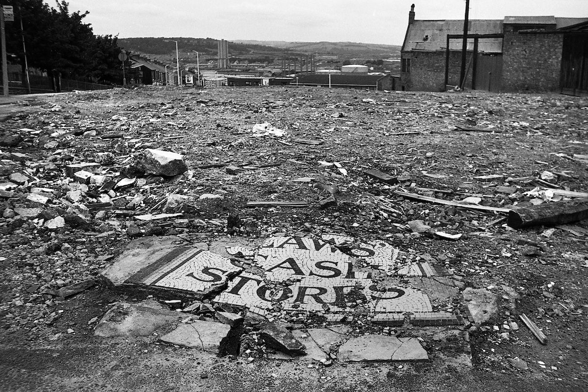 The remains of the shop which used to stand at the corner of Derwentwater Road and Cuthbert Street, Gateshead in 1982