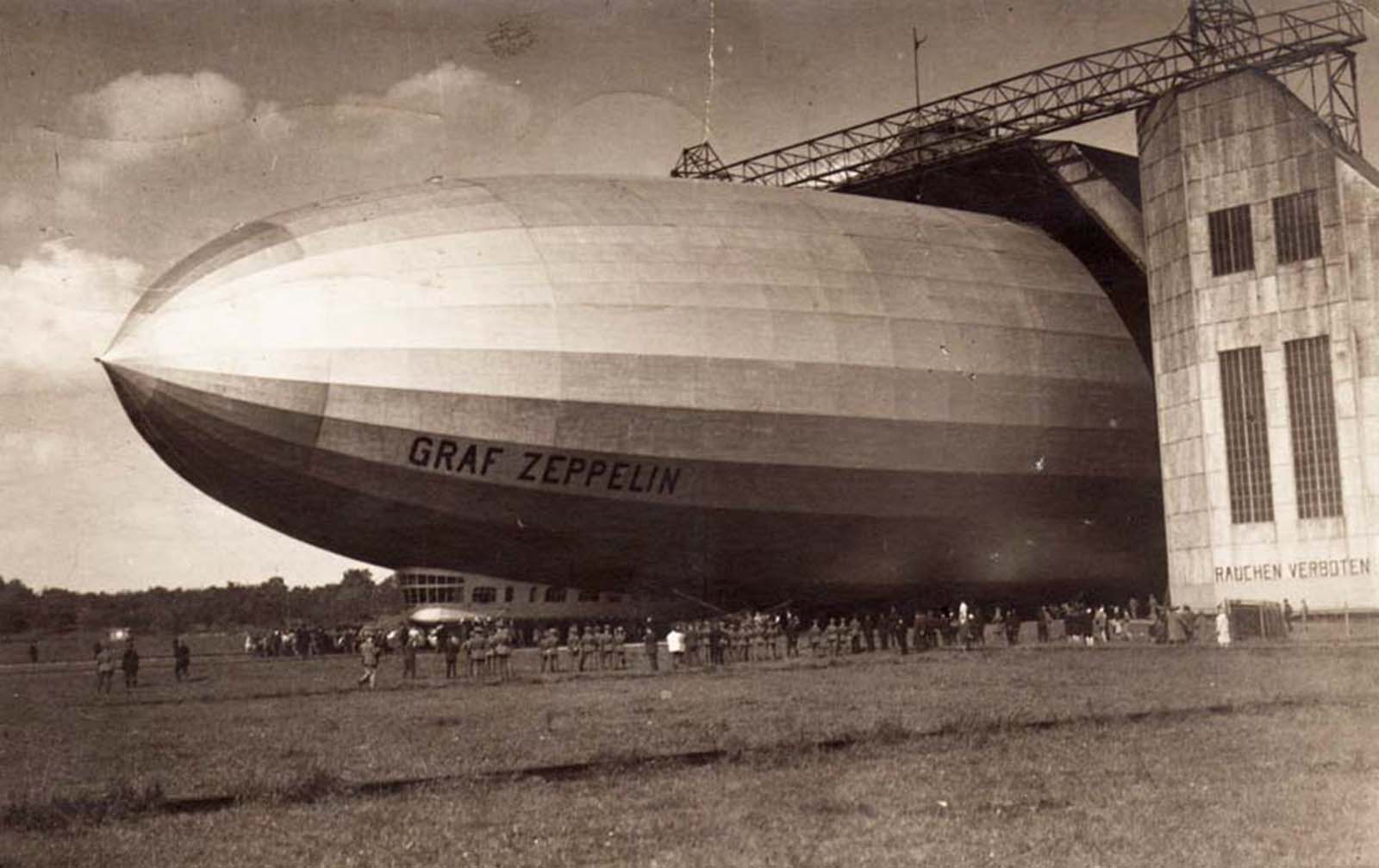 Airship Graf Zeppelin at its Friedrichshafen Hangar.