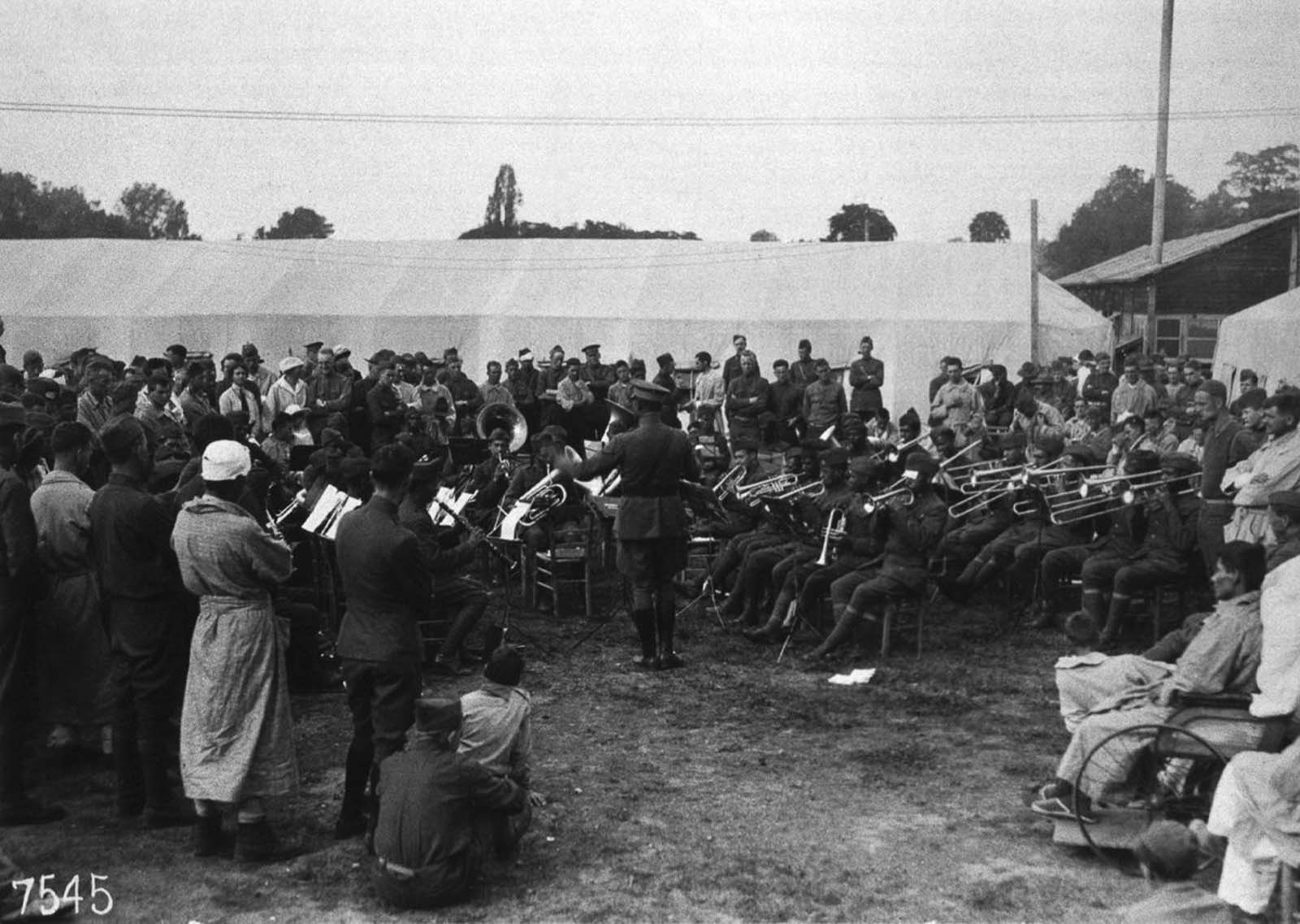 Members of the 369th Infantry band perform at an American Red Cross hospital in Paris.