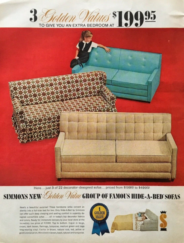 No Spare Bedroom Needed: Vintage Ads of Hide-a-Bed Sofa Ads by Simmons from the 1950s