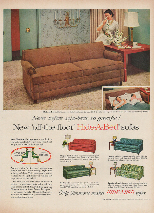 No Spare Bedroom Needed: Vintage Ads of Hide-a-Bed Sofa Ads by Simmons from the 1950s