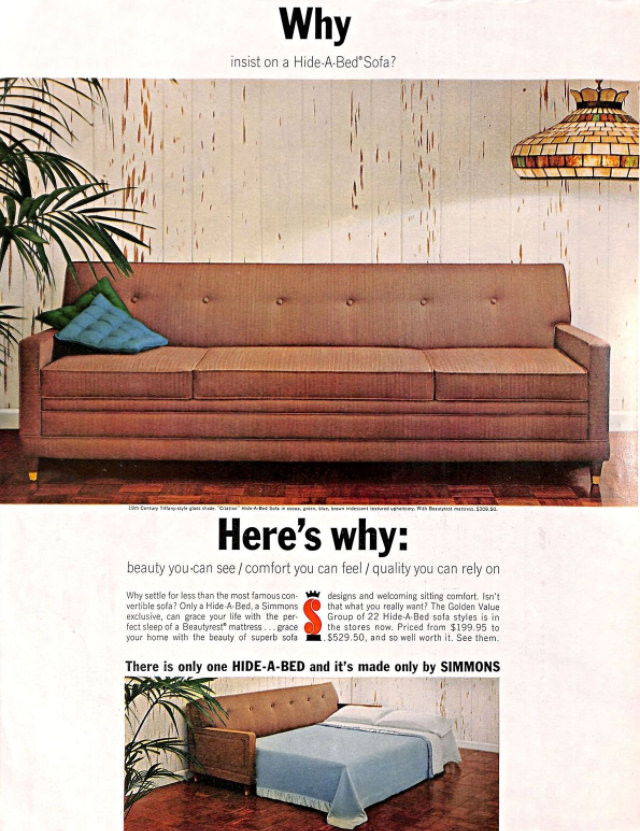 No Spare Bedroom Needed: Vintage Ads of Hide-a-Bed Sofa Ads by Simmons from the 1950s