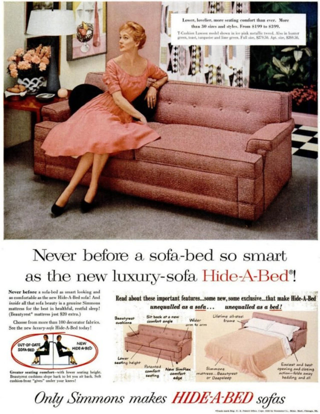 No Spare Bedroom Needed: Vintage Ads of Hide-a-Bed Sofa Ads by Simmons from the 1950s